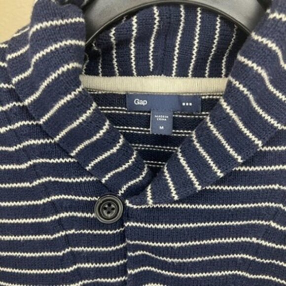 Gap Cozy Shawl Collar Sweater Navy Blue & White Size Medium - Picture 3 of 8